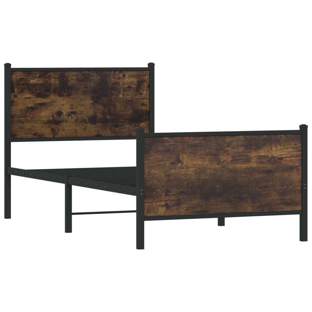 vidaXL Metal Bed Frame without Mattress Smoked Oak 90x190 cm Single