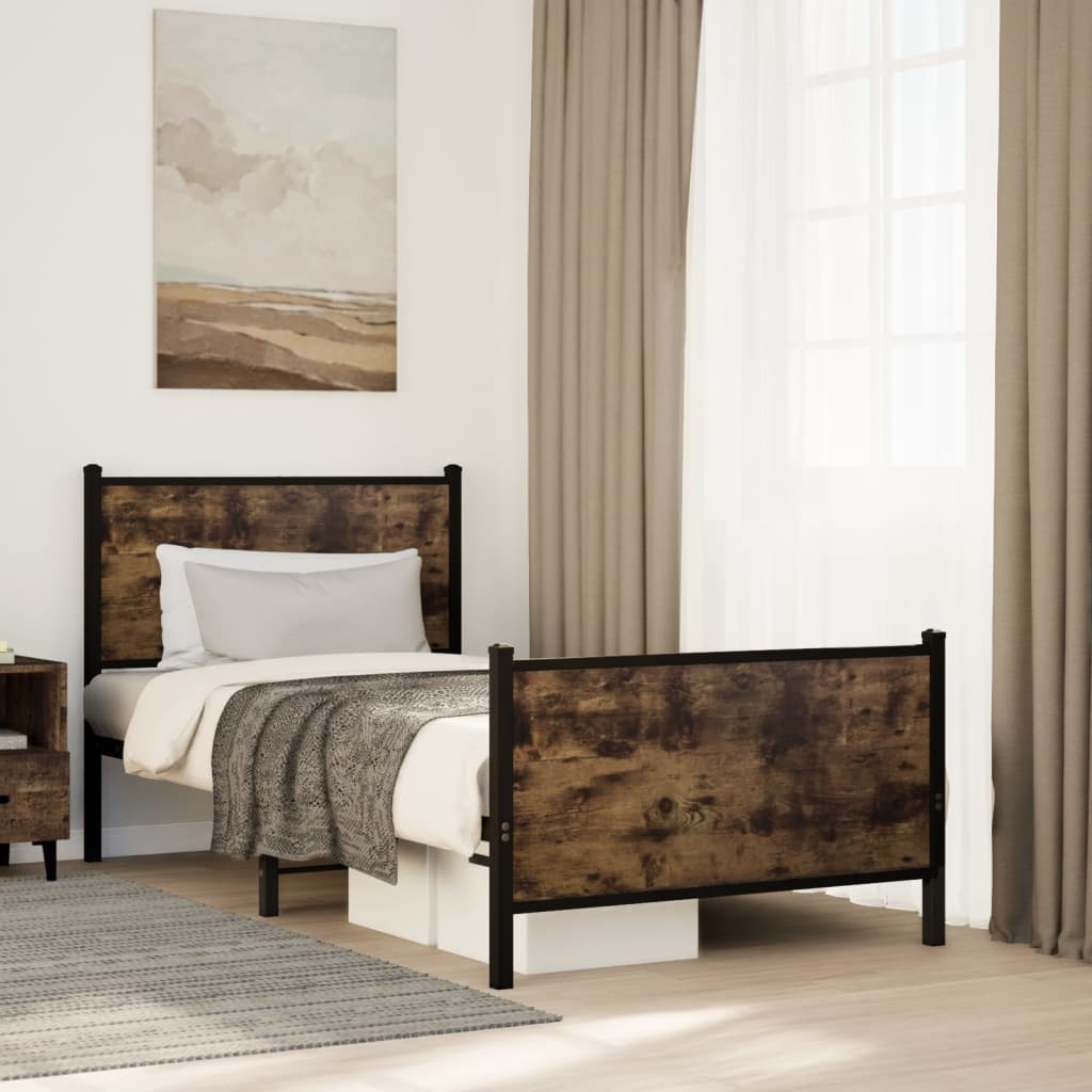 vidaXL Metal Bed Frame without Mattress Smoked Oak 90x190 cm Single