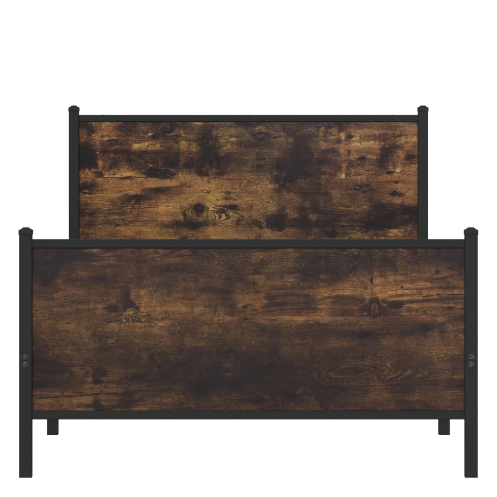 vidaXL Metal Bed Frame without Mattress Smoked Oak 107x203 cm