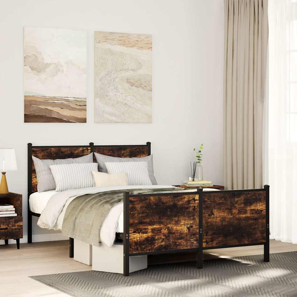 vidaXL Metal Bed Frame without Mattress Smoked Oak 120x190 cm Small Double