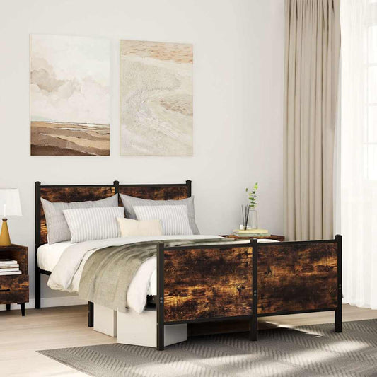 vidaXL Metal Bed Frame without Mattress Smoked Oak 120x190 cm Small Double