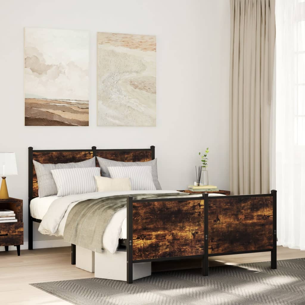 vidaXL Metal Bed Frame without Mattress Smoked Oak 120x200 cm