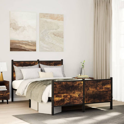 vidaXL Metal Bed Frame without Mattress Smoked Oak 120x200 cm