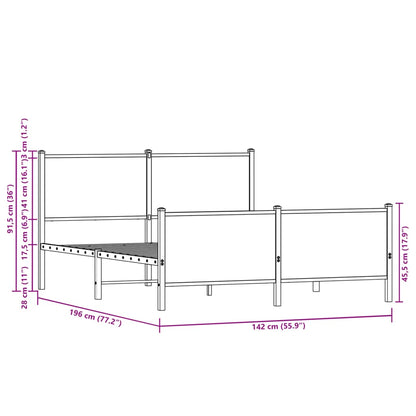 vidaXL Metal Bed Frame without Mattress Smoked Oak 137x190 cm
