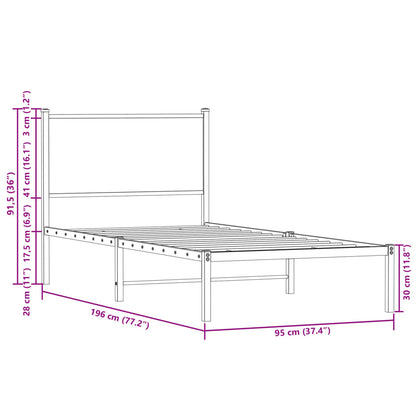 vidaXL Metal Bed Frame without Mattress Sonoma Oak 90x190 cm Single