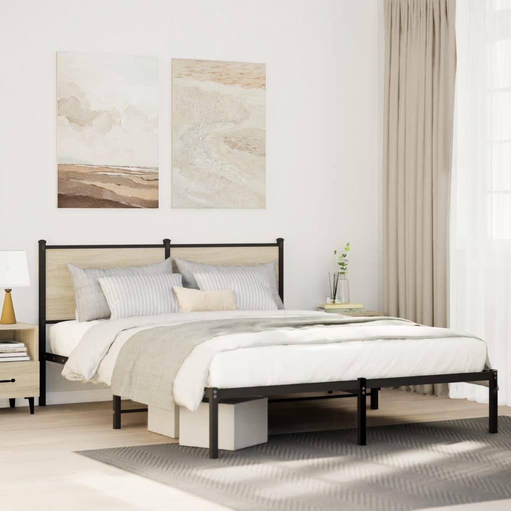vidaXL Metal Bed Frame without Mattress Sonoma Oak 140x200 cm