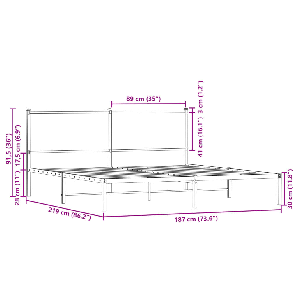 vidaXL Metal Bed Frame without Mattress Sonoma Oak 183x213 cm