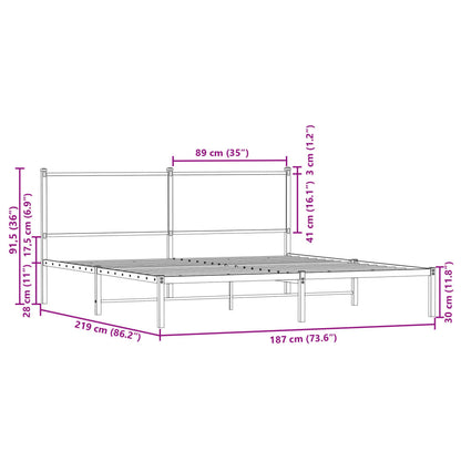 vidaXL Metal Bed Frame without Mattress Sonoma Oak 183x213 cm
