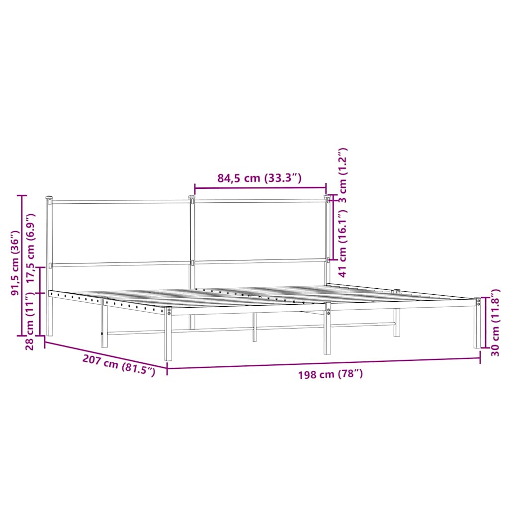 vidaXL Metal Bed Frame without Mattress Sonoma Oak 193x203 cm