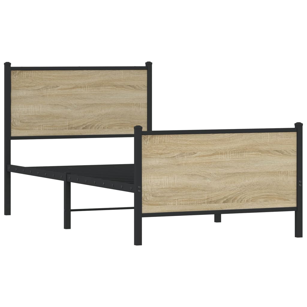 vidaXL Metal Bed Frame without Mattress Sonoma Oak 75x190 cm Small Single