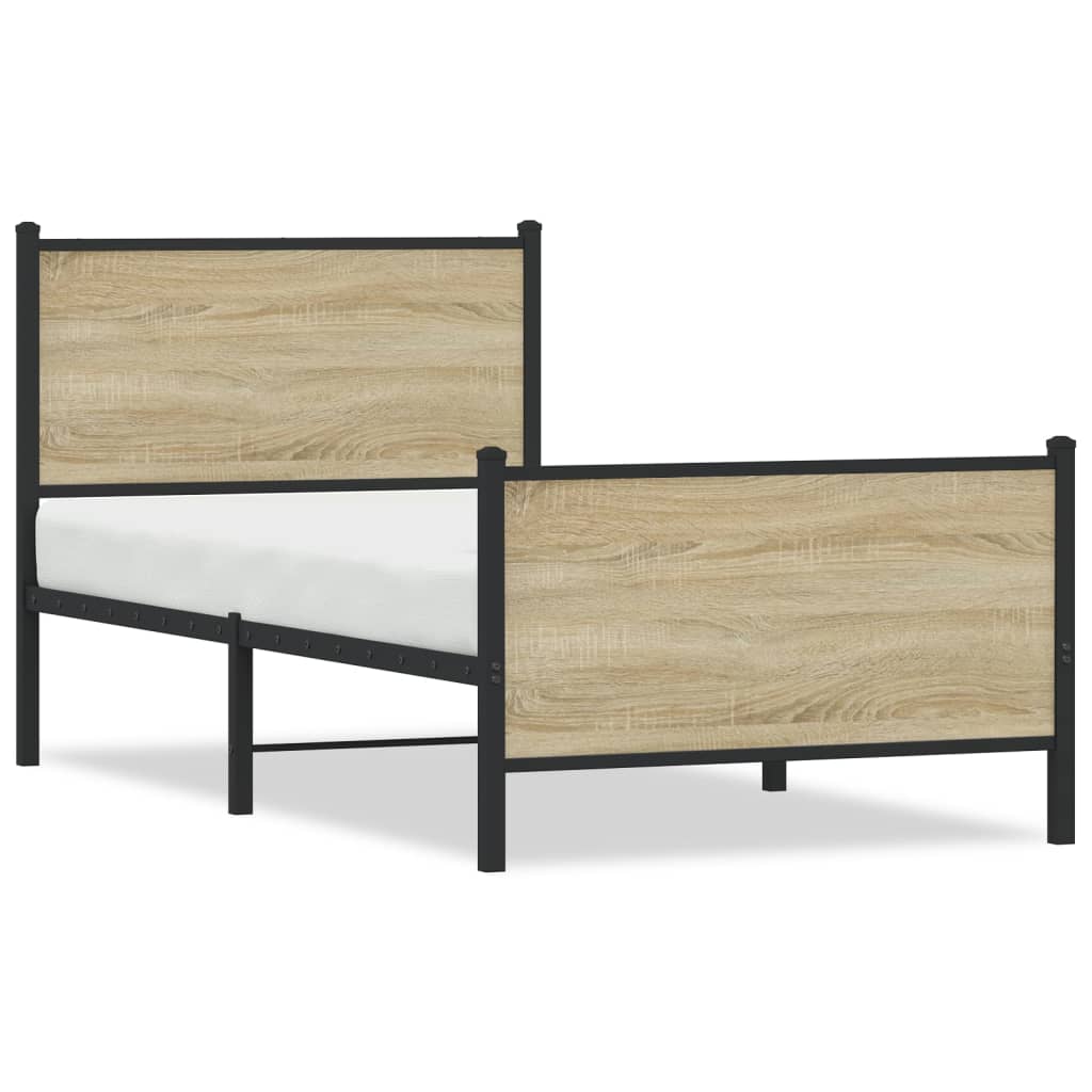 vidaXL Metal Bed Frame without Mattress Sonoma Oak 90x190 cm Single