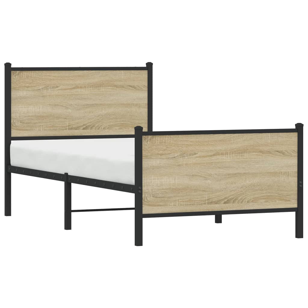 vidaXL Metal Bed Frame without Mattress Sonoma Oak 90x190 cm Single