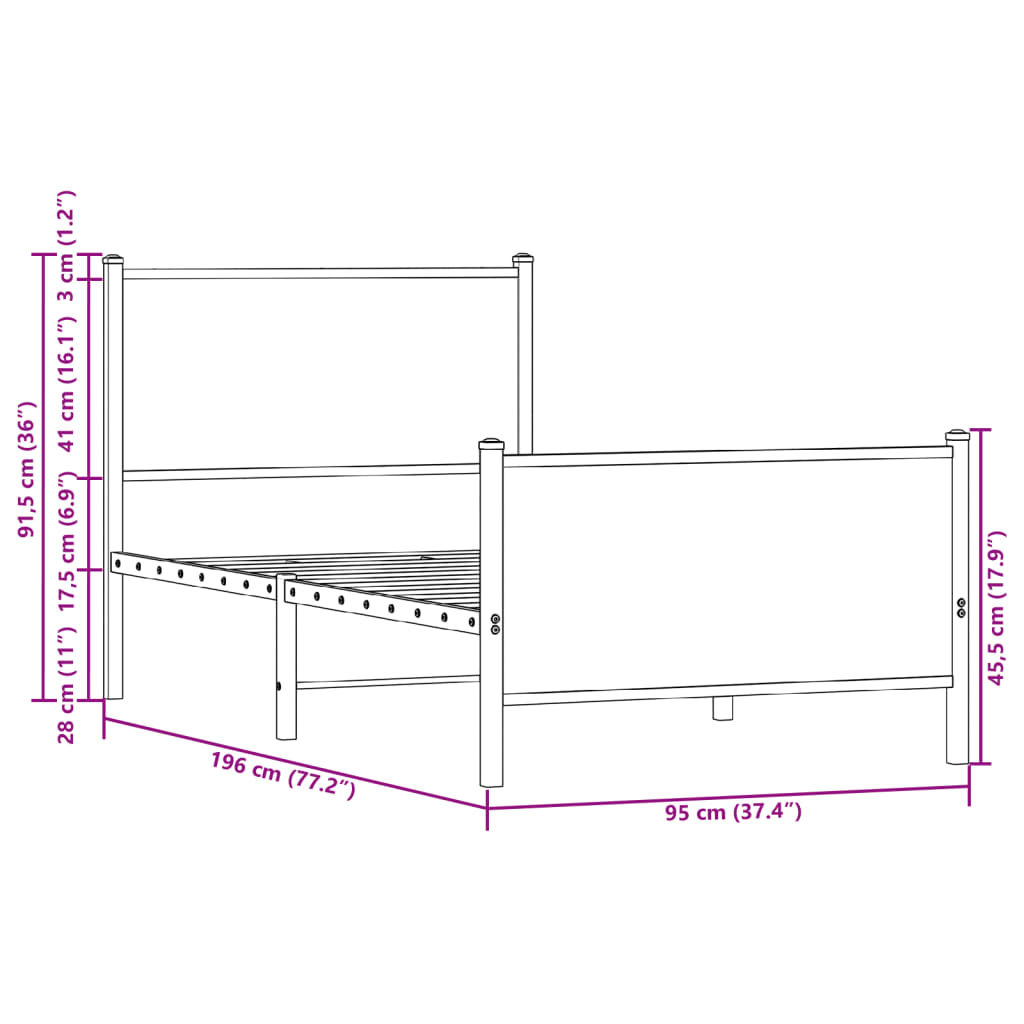 vidaXL Metal Bed Frame without Mattress Sonoma Oak 90x190 cm Single