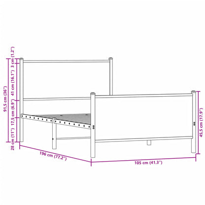 vidaXL Metal Bed Frame without Mattress Sonoma Oak 100x190 cm