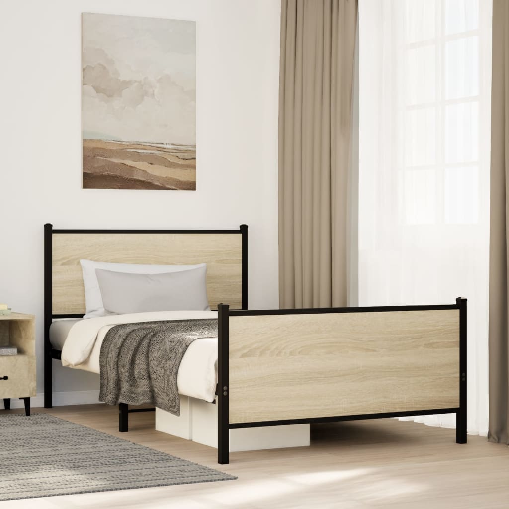 vidaXL Metal Bed Frame without Mattress Sonoma Oak 100x200 cm