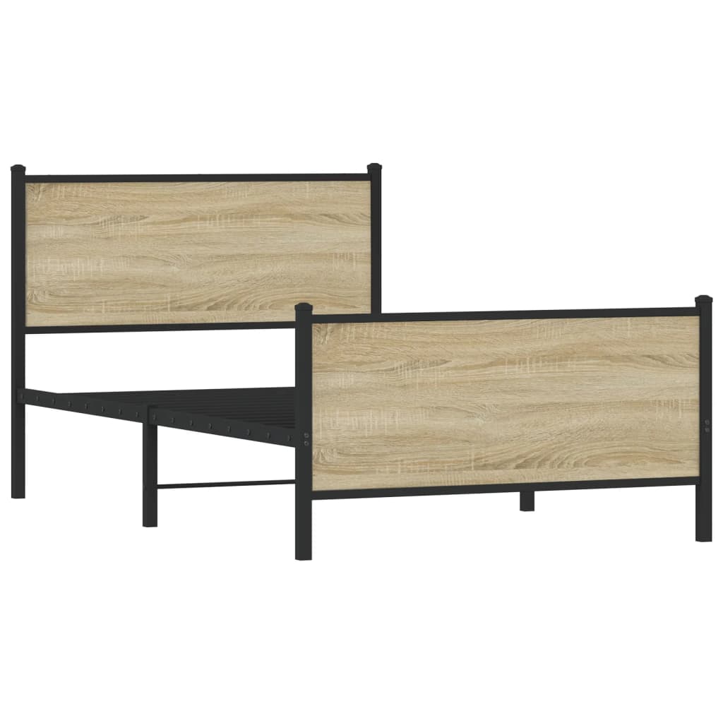 vidaXL Metal Bed Frame without Mattress Sonoma Oak 107x203 cm