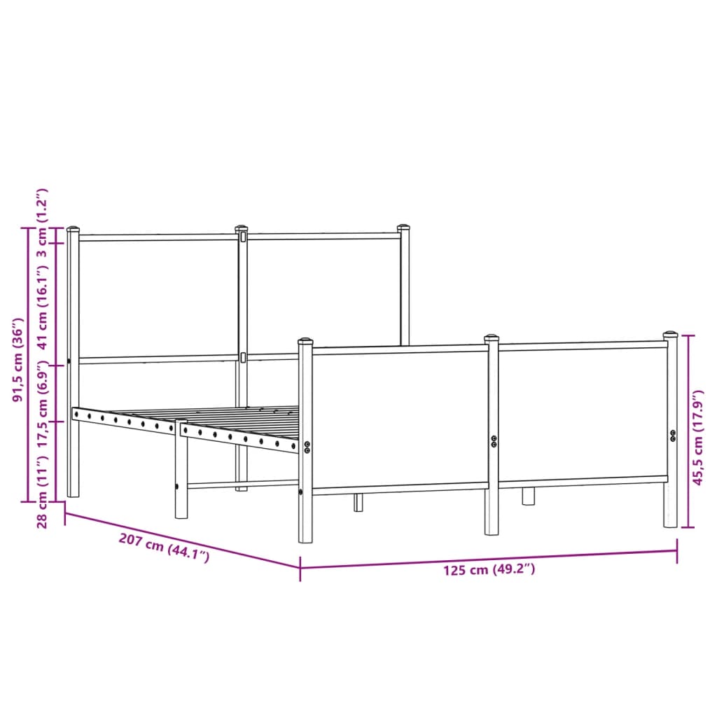 vidaXL Metal Bed Frame without Mattress Sonoma Oak 120x200 cm