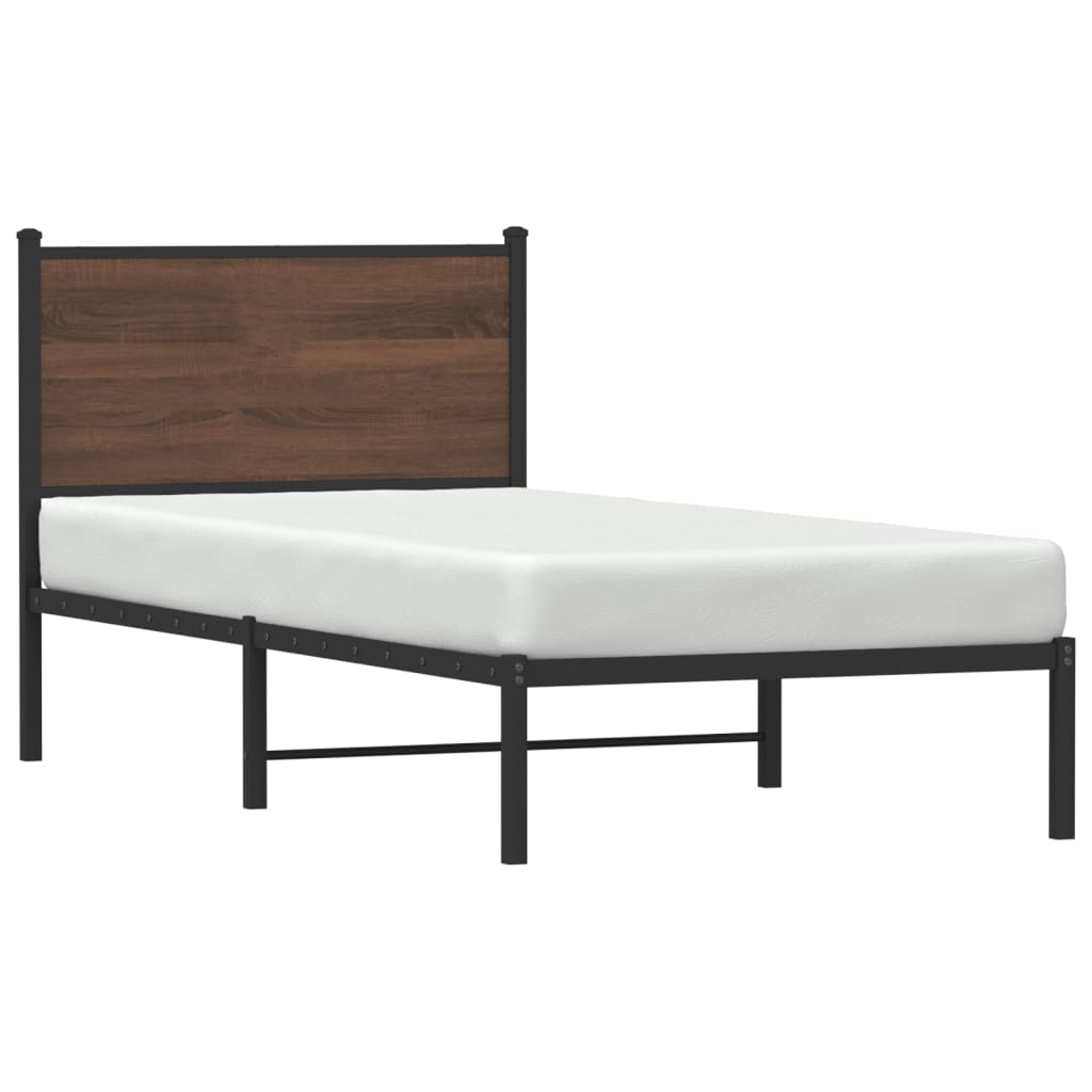 vidaXL Metal Bed Frame without Mattress Brown Oak 75x190 cm Small Single