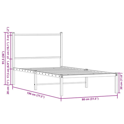 vidaXL Metal Bed Frame without Mattress Brown Oak 75x190 cm Small Single