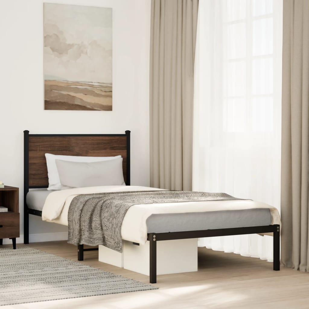 vidaXL Metal Bed Frame without Mattress Brown Oak 75x190 cm Small Single