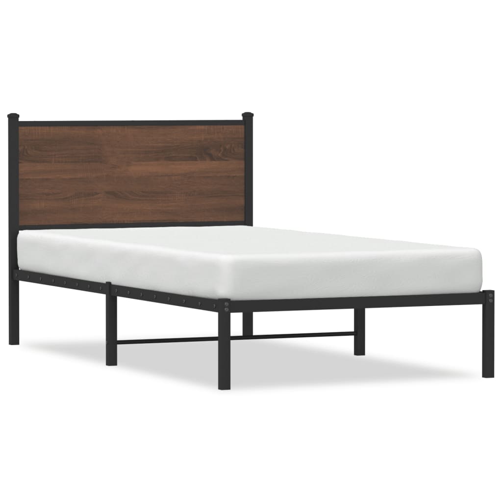 vidaXL Metal Bed Frame without Mattress Brown Oak 100x190 cm