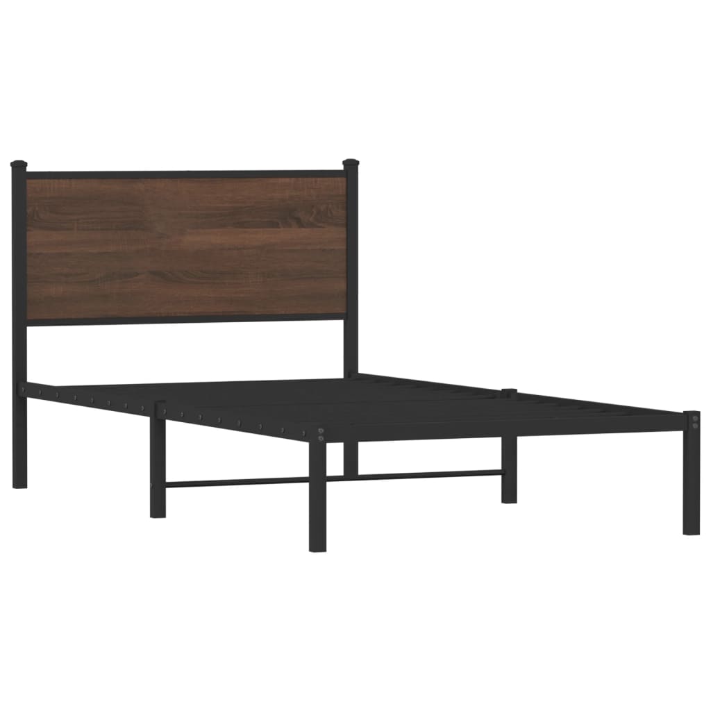 vidaXL Metal Bed Frame without Mattress Brown Oak 100x190 cm