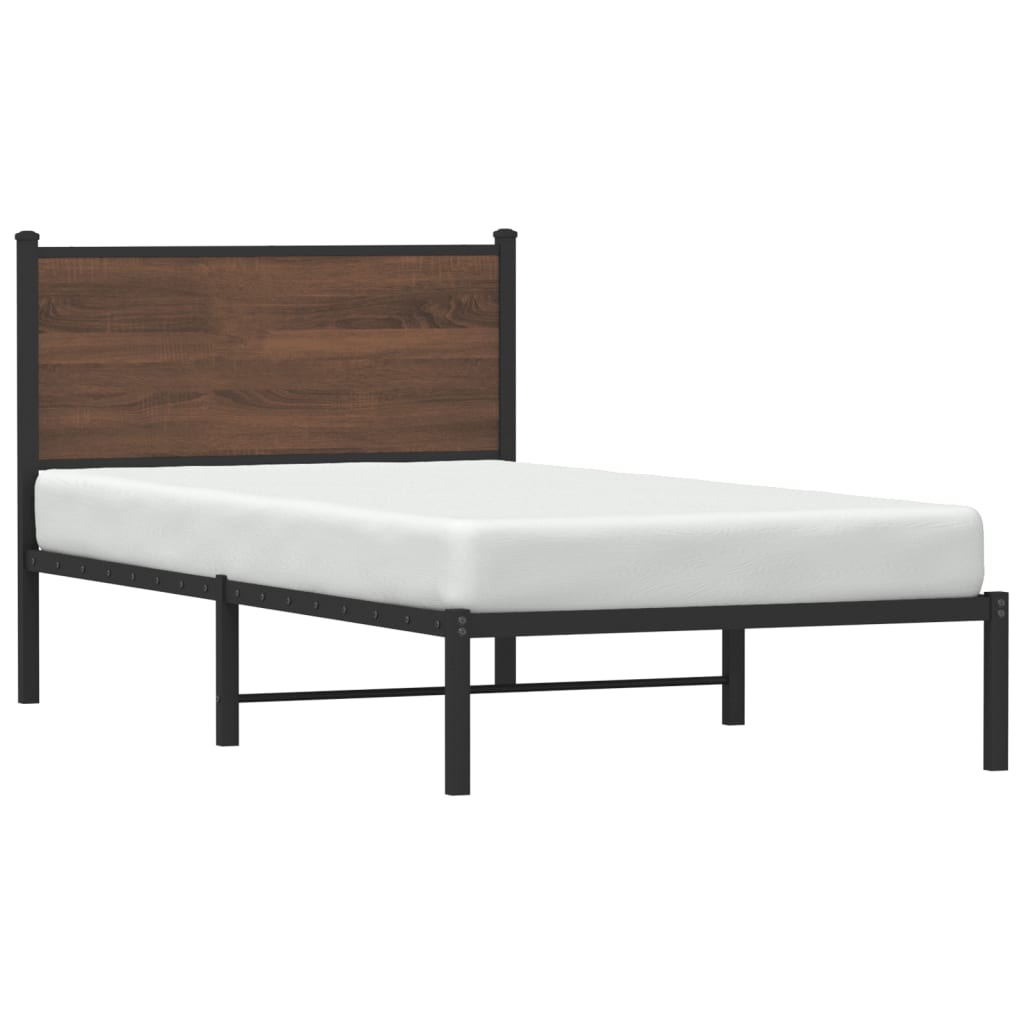 vidaXL Metal Bed Frame without Mattress Brown Oak 100x190 cm