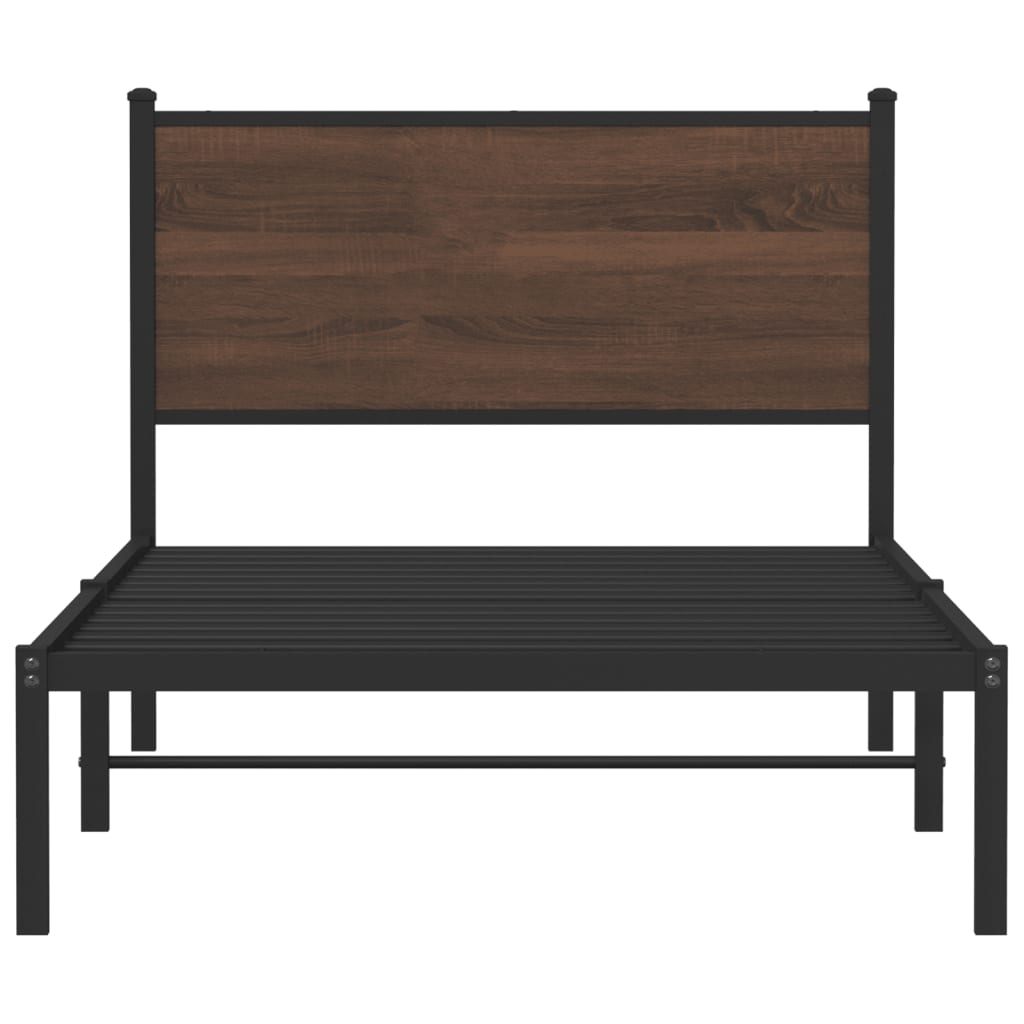 vidaXL Metal Bed Frame without Mattress Brown Oak 107x203 cm