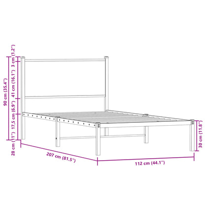 vidaXL Metal Bed Frame without Mattress Brown Oak 107x203 cm