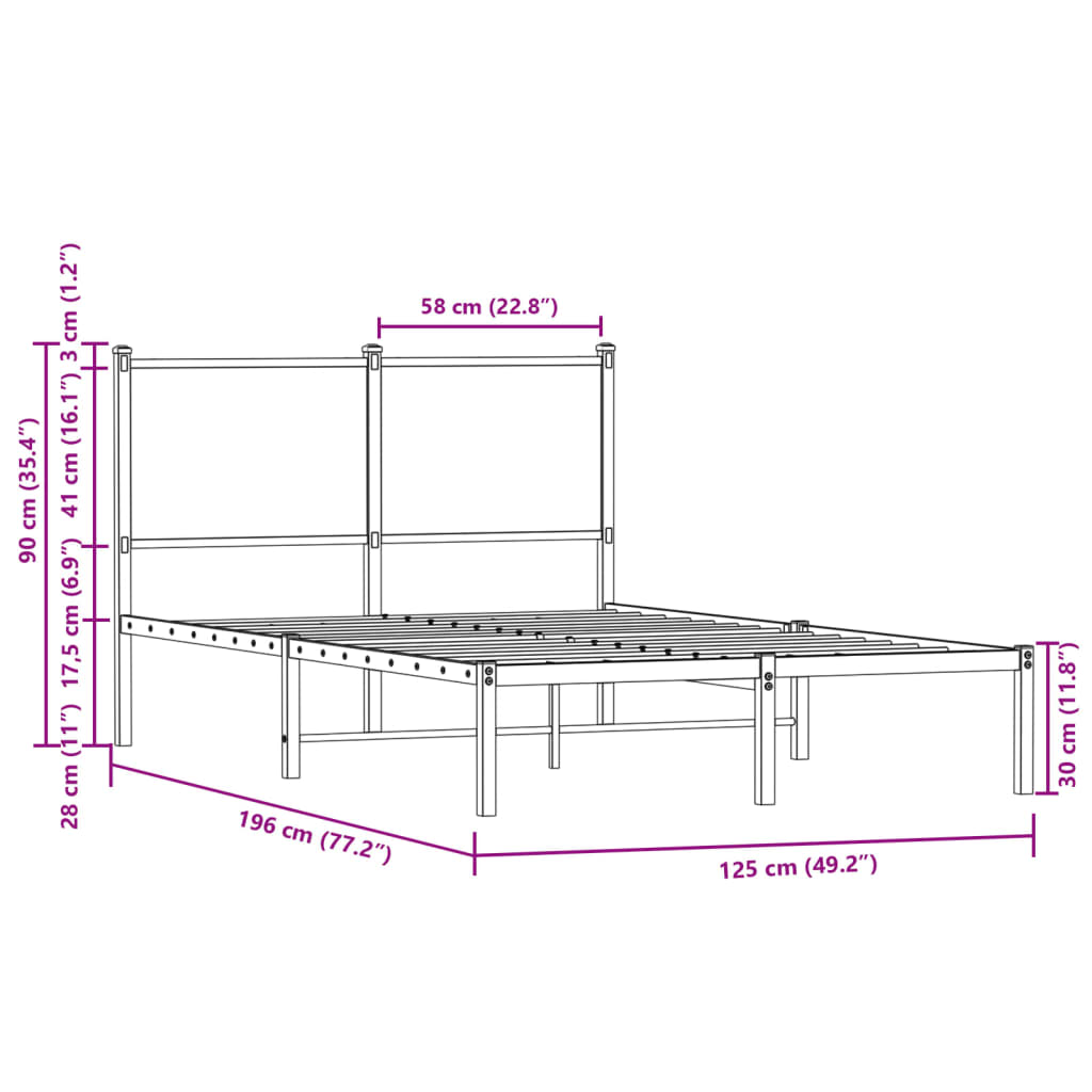 vidaXL Metal Bed Frame without Mattress Brown Oak 120x190 cm Small Double