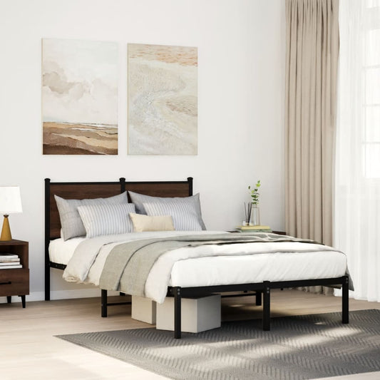 vidaXL Metal Bed Frame without Mattress Brown Oak 120x190 cm Small Double