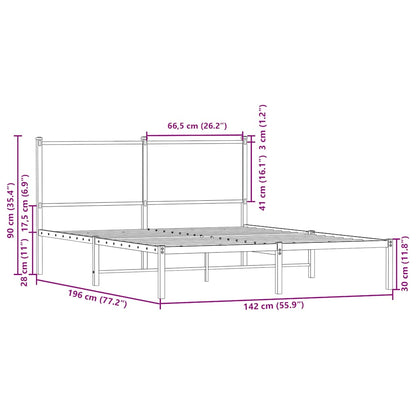 vidaXL Metal Bed Frame without Mattress Brown Oak 137x190 cm