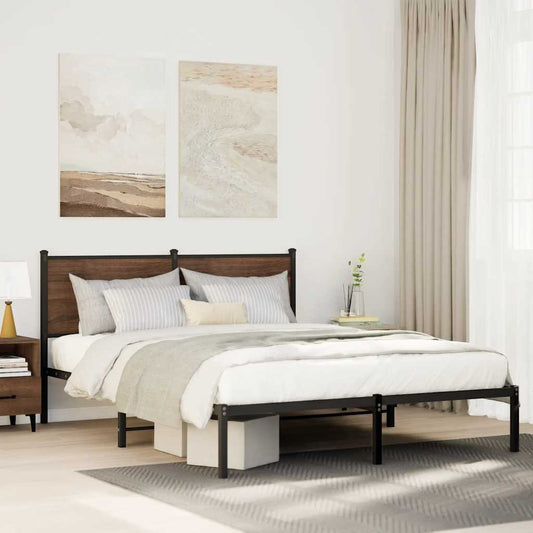vidaXL Metal Bed Frame without Mattress Brown Oak 137x190 cm