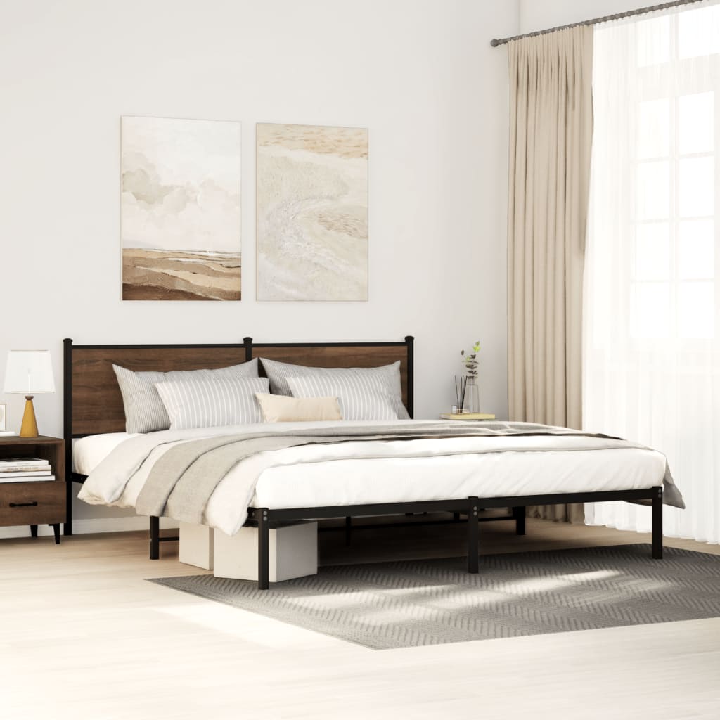 vidaXL Metal Bed Frame without Mattress Brown Oak 180x200 cm Super King