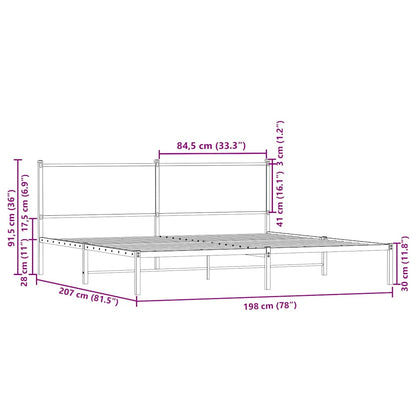 vidaXL Metal Bed Frame without Mattress Brown Oak 193x203 cm