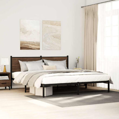 vidaXL Metal Bed Frame without Mattress Brown Oak 193x203 cm