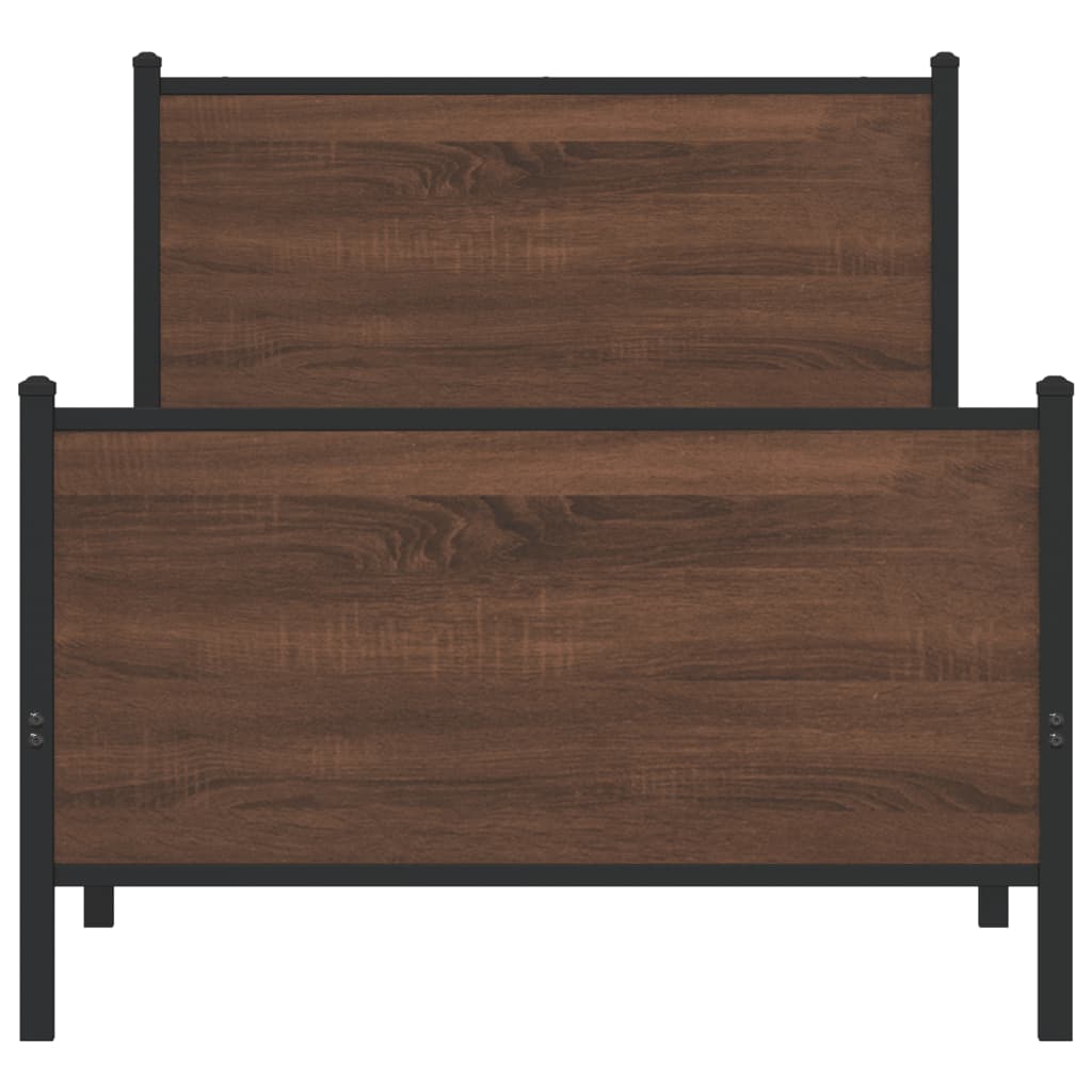 vidaXL Metal Bed Frame without Mattress Brown Oak 75x190 cm Small Single