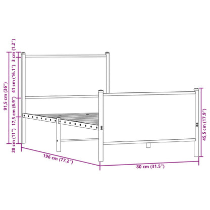 vidaXL Metal Bed Frame without Mattress Brown Oak 75x190 cm Small Single