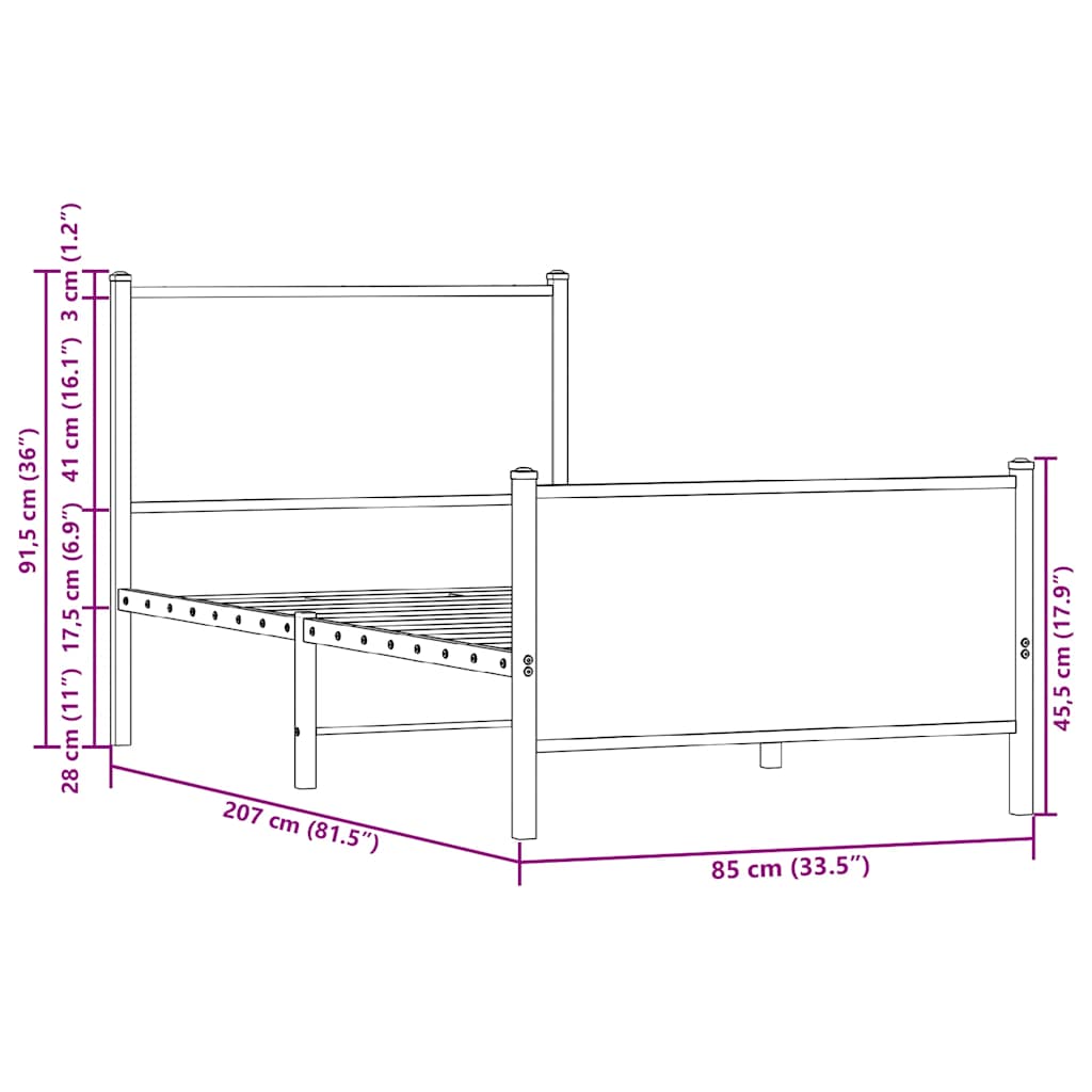 vidaXL Metal Bed Frame without Mattress Brown Oak 80x200 cm