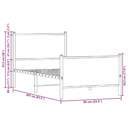 vidaXL Metal Bed Frame without Mattress Brown Oak 80x200 cm