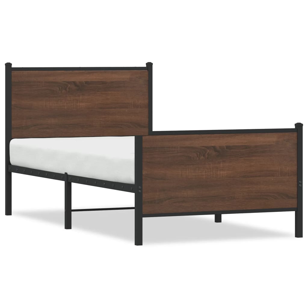vidaXL Metal Bed Frame without Mattress Brown Oak 100x190 cm