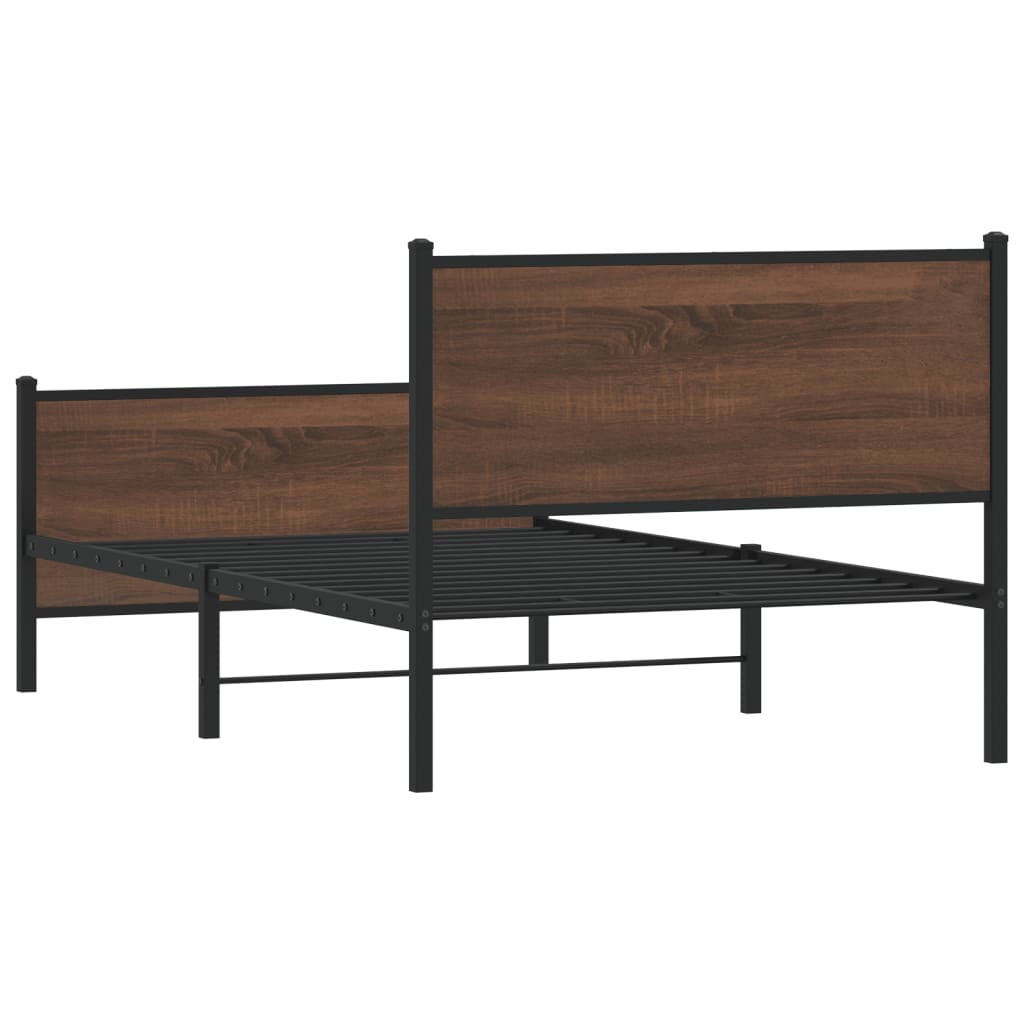 vidaXL Metal Bed Frame without Mattress Brown Oak 100x190 cm