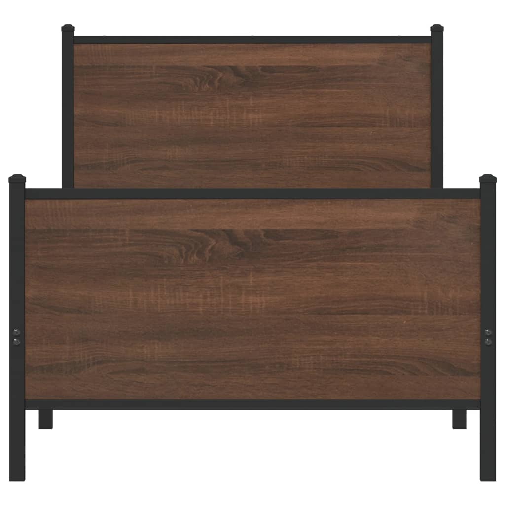 vidaXL Metal Bed Frame without Mattress Brown Oak 107x203 cm