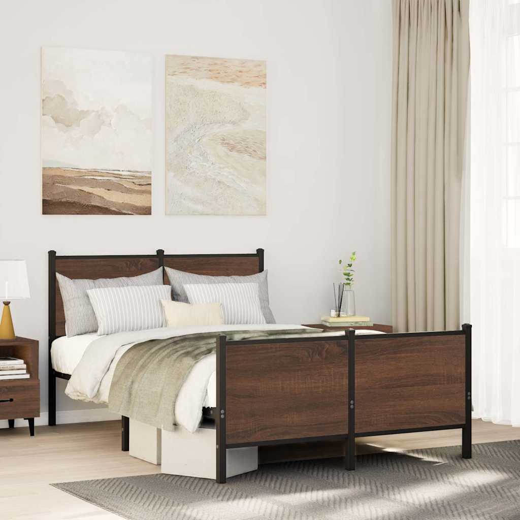 vidaXL Metal Bed Frame without Mattress Brown Oak 120x200 cm