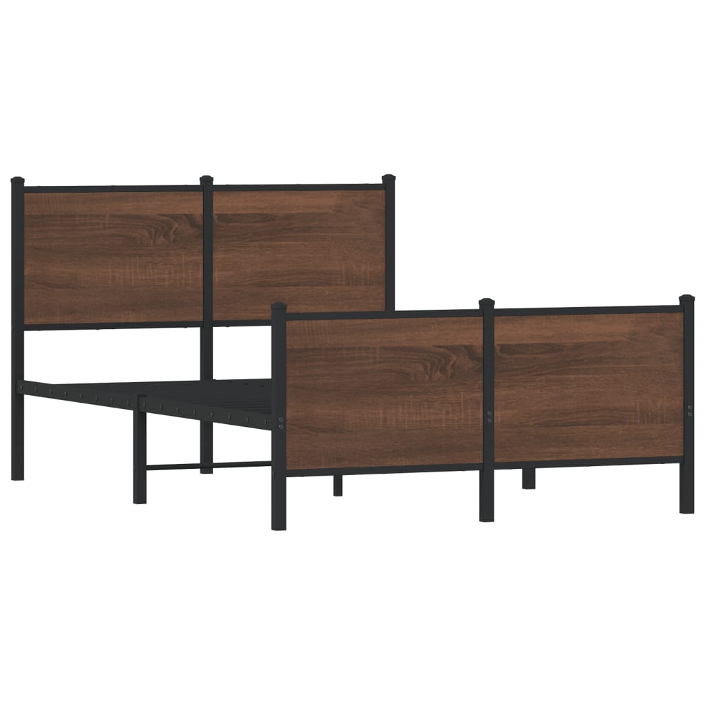 vidaXL Metal Bed Frame without Mattress Brown Oak 137x190 cm
