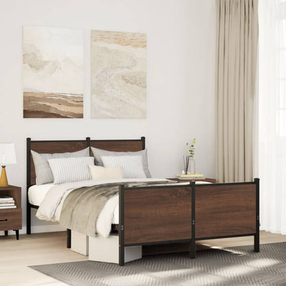 vidaXL Metal Bed Frame without Mattress Brown Oak 137x190 cm