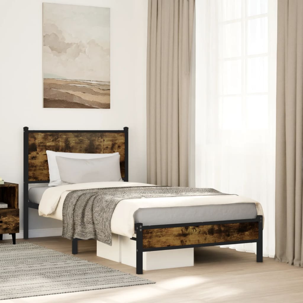 vidaXL Metal Bed Frame without Mattress Smoked Oak 90x190 cm Single