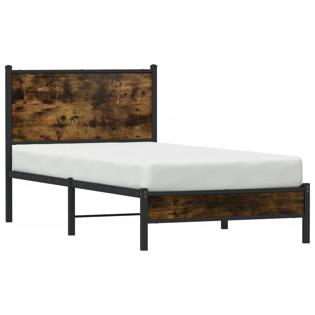 vidaXL Metal Bed Frame without Mattress Smoked Oak 90x200 cm