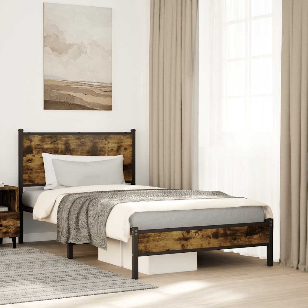 vidaXL Metal Bed Frame without Mattress Smoked Oak 100x200 cm