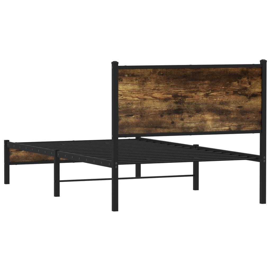vidaXL Metal Bed Frame without Mattress Smoked Oak 107x203 cm